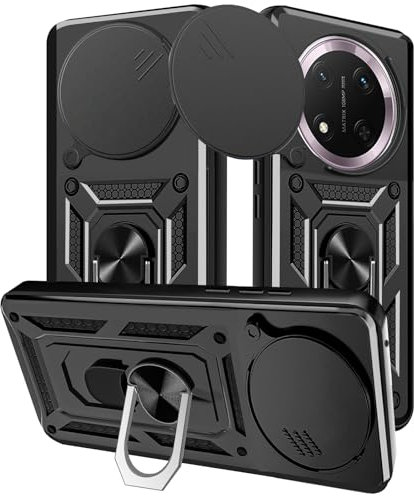Yutwo Cover per Honor Magic 7 Lite, Custodia Antiurto Scorrevole Protezione Fotocamera Custodia con 360°Rotante Anello Supporto - Nero