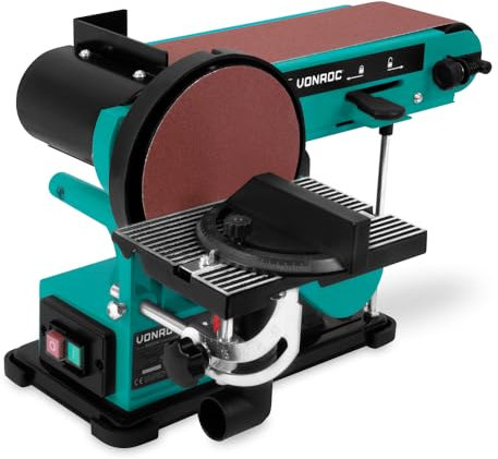 VONROC Ponceuse à bande et à disque 350W - Inclut 2x bande abrasive 100 x 915 mm (P80 et P120) et 2x disque abrasif Ø150 mm (P80 et P120)