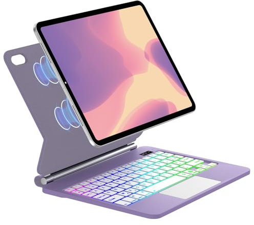 SENGBIRCH Custodia tastiera per iPad 10 Eme Gen 10.9 con touchpad - iPad 11 A16 2025 AZERTY tastiera retroilluminata 7 colori Magic Keyboard con Trackpad, viola