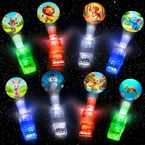 Novelty Place 24 Pcs LED Finger Lights for Kids Party Favors, Cute Animal Projector Light-Up Toys Gifts for Kids, Animal Theme Birthday Party Decorations Supplies, Goodie Bag Fillers, Classroom Prizes