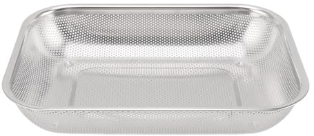 Cesta coladora rectangular de acero inoxidable, escurridor de frutas y verduras con agujeros de drenaje de malla, colador de fregadero rectangular para lavar productos y arroz (Grande)