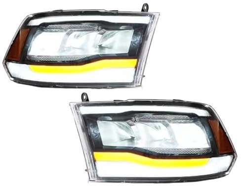 HWUXPALM Assemblage de phares LED, 2 pièces, Compatible Pour Dodge RAM 1500 2500 3500, phares 2009-2019 RAM1500 CLASSIC 2019-2021(Amber)