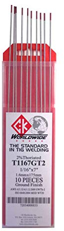 CK T1167GT2 2% Thoriated Tungsten Electrode 1/16 X 7, 10 pack
