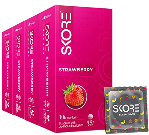 Skore Strawberry Flavoured Condoms 10's Pack of 4(Ship from India)