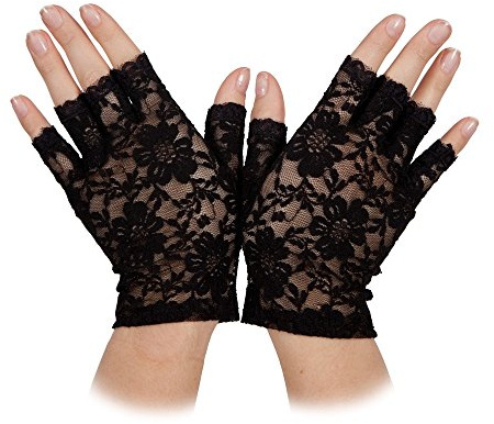 Wicked Costumes Ladies Black Lace Fingerless Gloves - Fancy Dress Accessory