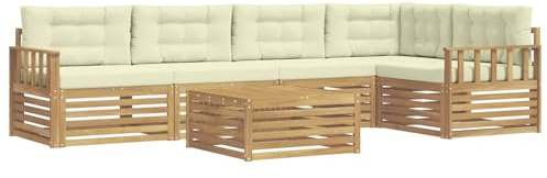 vidaXL Outdoor-Sofagarnitur mit Kissen 6 pcs Weiß und Creme Polyester, Patio Ecksofa, modernes Lounge-Set für draußen, wetterfestes Gartenmöbel für die Terrasse, Bequeme Sitzgelegenheit
