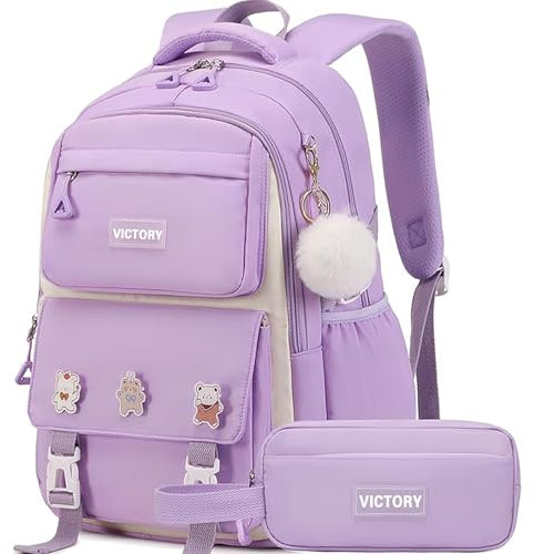 Rucksack für Mädchen, wasserdichter Kinderrucksack, Schultasche, Kleinkind-Büchertaschen, süßer Reise-Tagesrucksack (groß, B lila)