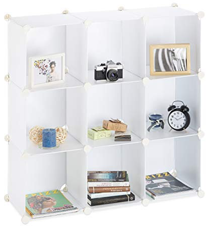 Relaxdays Regalsystem 9 Fächer, Raumteiler Kunststoff, Standregal offen, Badregal DIY, HBT: 95 x 95 x 32 cm, weiß