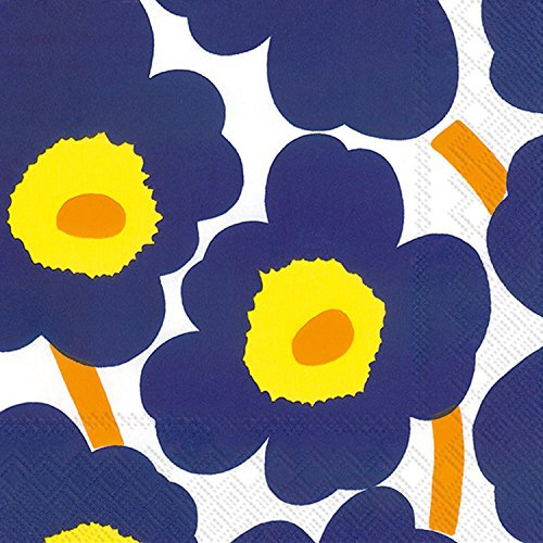 Boston International l552644 Ihr Marimekko Floral Lunch Papier Servietten, 16,5 x 16,5 cm Unikko dunkelblau