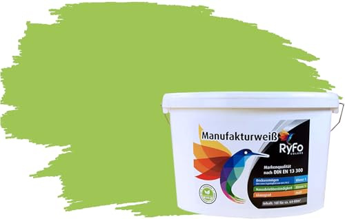 RyFo Colors Bunte Wandfarbe Manufakturweiß Limonengrün 10l - weitere Grün Farbtöne und Größen erhältlich, Deckkraft Klasse 1, Nassabrieb Klasse 1