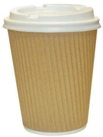 We Can Source It Ltd - 400 x 12oz Kraft Ripple Cups 3-PLY Disposable Insulated Paper Coffee Cups with White SIP Through LIDS - Leak-Proof Durable Paper Cup for Tea, Coffee & Hot Beverages