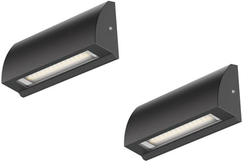 ledscom.de 2 Stück LED Wandleuchte/Treppenlicht SEGIN für außen, IP54, flach, Downlight, schwarz matt, eckig, 3,6 W, 278lm, kaltweiß
