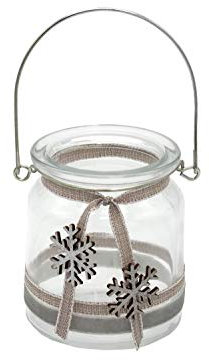 ZauberDeko Windlicht mit Henkel Weihnachten Teelichtglas Deko Schneeflocke Silber Grau Tischdeko Advent Winter