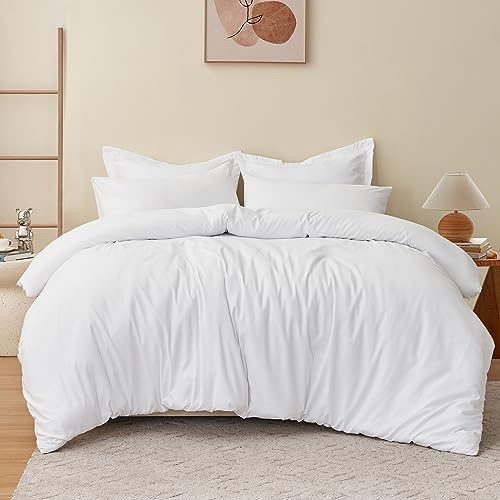RUIKASI Super King Duvet Cover Sets Bedding Set - White Duvet Set Superking Bed Set with Zip, Soft Brushed Microfibre Super King Size Quilt Cover with 2 Pillowcases