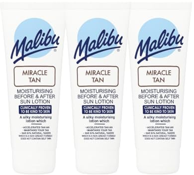 Malibu Miracle Tan Lotion Before and After Sun Moisturising Lotion with Aloe Vera, Vitamin E and Citrus Flavonoids, Hydrating Tan Enhancing Skin Care, 3 x 150ml