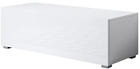 MB Muebles Bonitos, Meuble TV avec Pieds 2 cm Luke H1 pour Salon Moderne, Design Modulaire avec Porte Abattante, Mélamine Brillante, Blanc, 100x32x40 cm