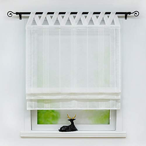 Joyswahl Raffrollo halbtransparentes Unifarbiges Bändchenrollo mit Längsstreifen »Thea« Schals mit Schlaufen Fenster Vorhänge BxH 140x140cm Weiß 1er Pack