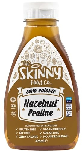 Skinny Food Co Hazelnut Praline Syrup Zero Calorie 425ml - Sugar Free | Zero calorie syrup for pancakes, porridge, yoghurt, ice cream and baking. Vegan, Gluten-free, Keto & Paleo Friendly Syrup