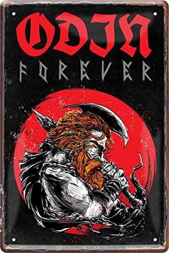WOGEKA ART Retro Blechschild - Odin Forever Germanen Wikinger - witziger Spruch als Geschenk-Idee zum Geburtstag Weihnachten zur Dekoration 20x30 cm Vintage-Design aus Metall 936