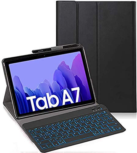 RLTech Tastiera Custodia per Samsung Galaxy Tab A7 10.4 2020, [Italiana Layout] 7 Colori Backlit Tastiera Wireless con Custodia Protettiva per Samsung Galaxy Tab A7 T500/T505/T507 10.4 2020, Nero