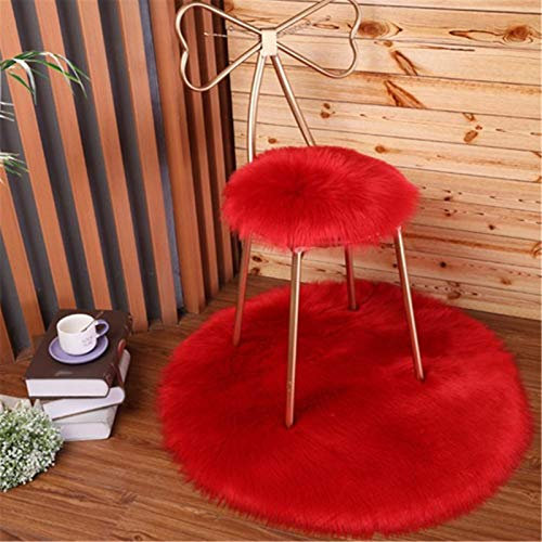 SWECOMZE Runde Faux Lammfell Schaffell Teppich Kunstfell Dekofell in Super weich Teppich Longhair Fell Optik Nachahmung Wolle Bettvorleger Sofa Matte (Rot,40 * 40cm)
