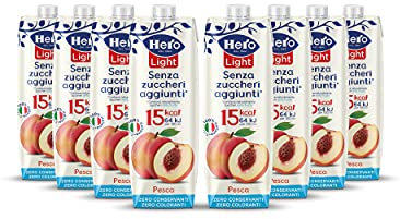 Hero Light bevanda di frutta gusto Pesca, 8 bottiglie da 1L, succo di frutta con pochissime calorie per porzione, senza zuccheri aggiunti, zero conservanti, zero coloranti - 8000 ml