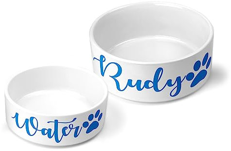 Personalised Pet Bowls Dog Bowl Cat Bowl Rabbit Animal Food Water Treat Mrs Hinch (Large Bowl (1 Lt), Blue)