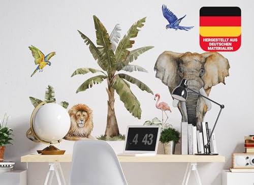 Osomhome | Wandtattoo Kinderzimmer Dschungeltiere | Wanddeko Tropische Jungenzimmer | Wandsticker Babyzimmer Tiere Tapete | Dschungel Kindertapete Schlafzimmer | os4018 (155x115cm)