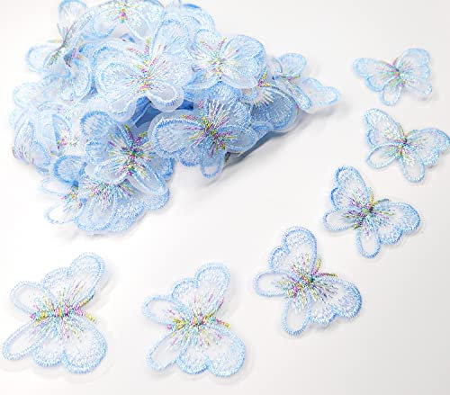 20 Stück Spitze Organza Stickerei Schmetterling Applique Patches Sticker Aufnäher Applikation Flicken zum Aufnähen Gestickte Basteln und Dekorieren Auf Kleidung Gardine Tischtuch Taschen Schal,Blau