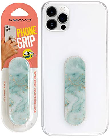 Amayo Grip - Das Original! Smartphone Fingerhalter - Handy Fingerhalterung Phone Grip Handy Halter Ständer Griff - Handy Halterung Handy Ring (Marmor Serie - Türkis)