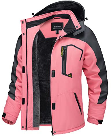 TACVASEN Damen Funktionsjacke Wandern Winterjacke Winddicht Wasserdicht Regenjacke Warm Fleece Snowboardjacke Wetterjacke, Rosa-grau, S