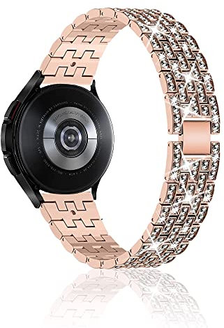 Niboow 20mm Bracelet pour Samsung Galaxy Watch FE/Galaxy Watch 7 40mm, 44mm/6 Classic 43mm, 47mm, Diamant Métal Bracelet pour Amazfit Active 2/Active/GTR Mini/GTS 4/GTS 4 Mini/Bip 3 Pro/GTS 3- Or Rose