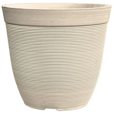 simpa Rustic Ridge Plastic Planter Pots - BEIGE, Single Pot - 28cm (H) x 30cm Diameter