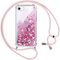 Vauki handyband für iPhone 8/iPhone SE 2020/iPhone 7/SE 2022 Hülle mit Band,Silikon Durchsichtig Transparent Flüssig Glitzer mit Kette Kordel Bumper Treibsand Necklace TPU Schutzhülle Case,Rosa