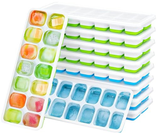 Eiswürfelform, Airabc 10er Pack Eiswürfelform Silikon Mit Deckelm, Platzsparend und stapelbar Ice Tray Ice Cube, LFGB Zertifiziert und BPA Frei Quadratische Eiswürfelschalen einfach Herauszunehmen