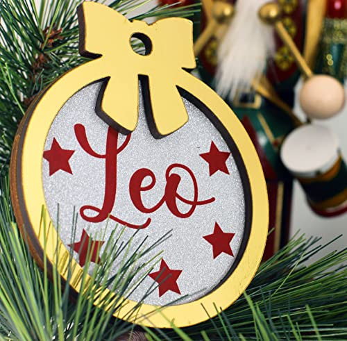 Personalisierte Weihnachtsdekoration, personalisierbar, Weihnachtskugeln, zum Aufhängen, Baumschmuck, Weihnachtskugel mit Namen, Glamour (Silber-Weiß)