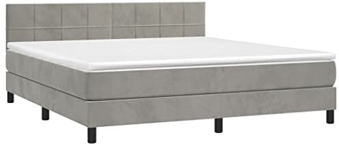 vidaXL Boxspringbett mit Matratze LED Doppelbett Polsterbett Bett Bettrahmen Lattenrost Bettgestell Hotelbett Schlafzimmerbett Hellgrau 160x200cm Samt