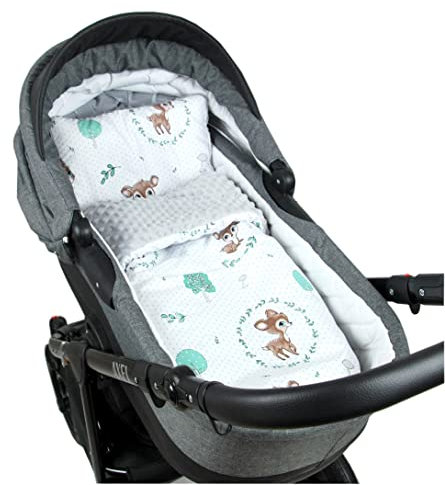 Babylux Babydecke Minky PLÜSCH Kuscheldecke Decke 75 x 60 cm + Kissen 2 TLG Set für Kinderwagen/Wiege (MP120B. Wald REH + Grau)