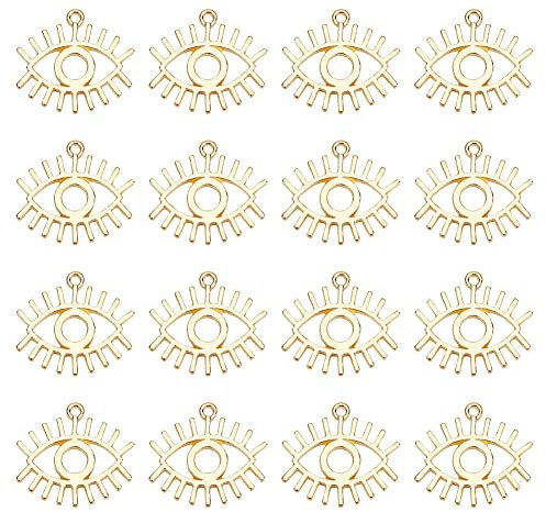 SUNNYCLUE 1 Box 50Pcs Evil Eye Charms Evil Eye Metal Charm Hollow Gold Evil Eyes Charms Lucky Charms for jewellery Making Charm Women Adults DIY Necklace Earrings Bracelet Keychain Crafts Supplies