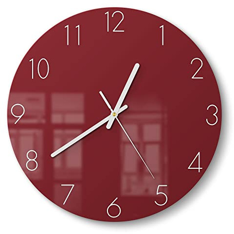 DEQORI Glasuhr | rund Ø 30 cm | Unifarben - Dunkelrot | ausgefallene leise Design Uhr aus Glas | Wanduhr für Wohnzimmer & Küche | moderne Hingucker Uhr für die Wand