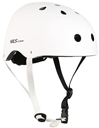 NILS Casque de skate pour enfant adulte - Casque de vélo ventilé - Réglable - Pour vélo, BMX - Skateboard - Scooter - Blanc - Taille S