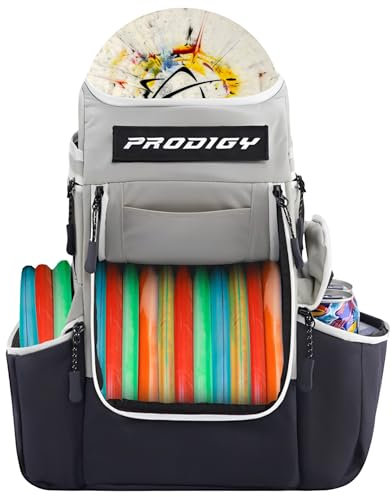 Prodigy Disc Apex Disc Backpack | Store Up to 20+ Discs | Insulated Cooler Pocket | Disc Golf Bags with Umbrella Sleeve | Safety Pouches for Wallets or Keys | Cordura Nylon Material (Gray)