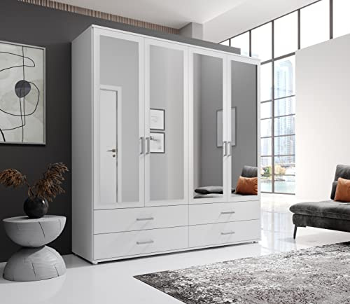 möbelando Kleiderschrank >Ivar< in Weiß - 180x190x51cm (BxHxT)