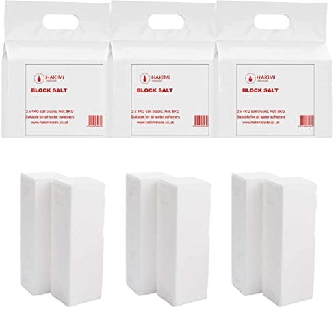 Hakimi 8 KG Salt Block Water Softener for Kitchen, Dishwasher, Industrial Use | Compatible with Most Water Softener Machine | Each Pack Contains 2 Blocks of 4KG Each (Pack of 3)