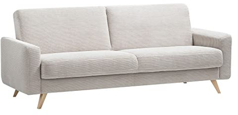HOMELIV. Moss Schlafsofa in Beige, 222x93x89 cm, gemütliches Sofa in schicker Cord-Optik mit Füßen aus Eichenholz in Natur