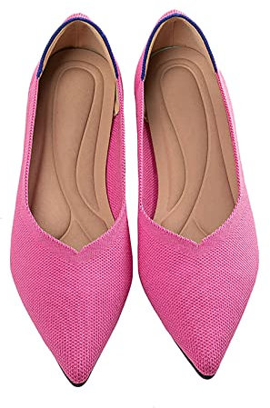 MACHSWON Women’s Ballet Dressy Flats Pointed Toe Knit Dress Shoes Slip On Casual Foldable Ballerina Walking Shoes (Rose Red, Size 6)
