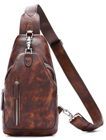 NIUCUNZH Umhängetasche aus echtem Leder, handgefertigt, klassischer Vintage-Stil, Tagesrucksack, Rucksack, Kaffee, Medium