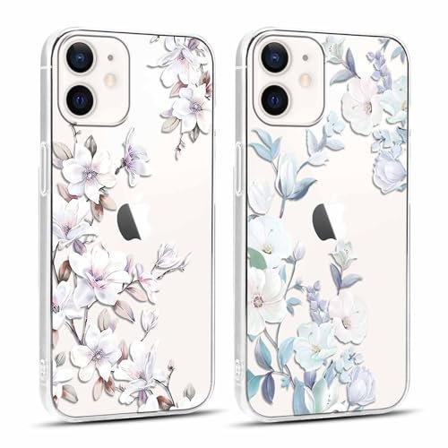 Yoedge 2 Stück Handyhülle für iPhone 12 / iPhone 12 Pro Hülle, Transparent Blumen Muster Mädchen Aesthetic Motiv Handyhülle, Weich Silikon KlarStoßfest Kratzfestes Durchsichtig Schutzhülle 6,1
