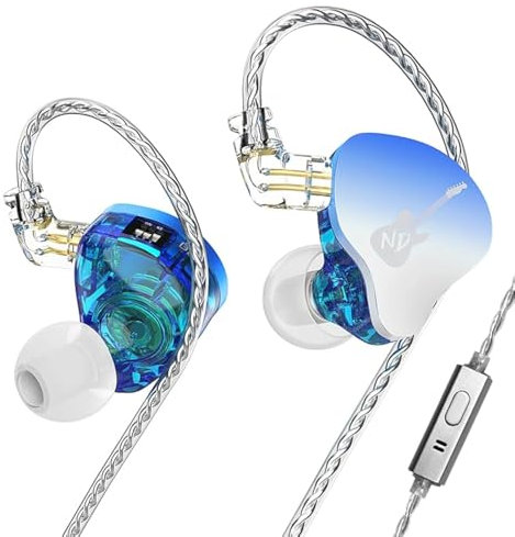 EZ EAR ND DD3 Hifi Monitor in-ear Dual Dynamic Drivers Auricolari in-ear IEM 4 stili di suono regolabili con cavo staccabile 2PIN per cantante bassista e chitarrista (blu, con microfono)