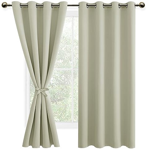 DWCN Blickdichte Gardinen Verdunkelungsgardinen mit Ösen 2 Stücke Thermogardine für Wohnzimmer,Schlafzimmer,Hell Beige,200x140cm(HxB)